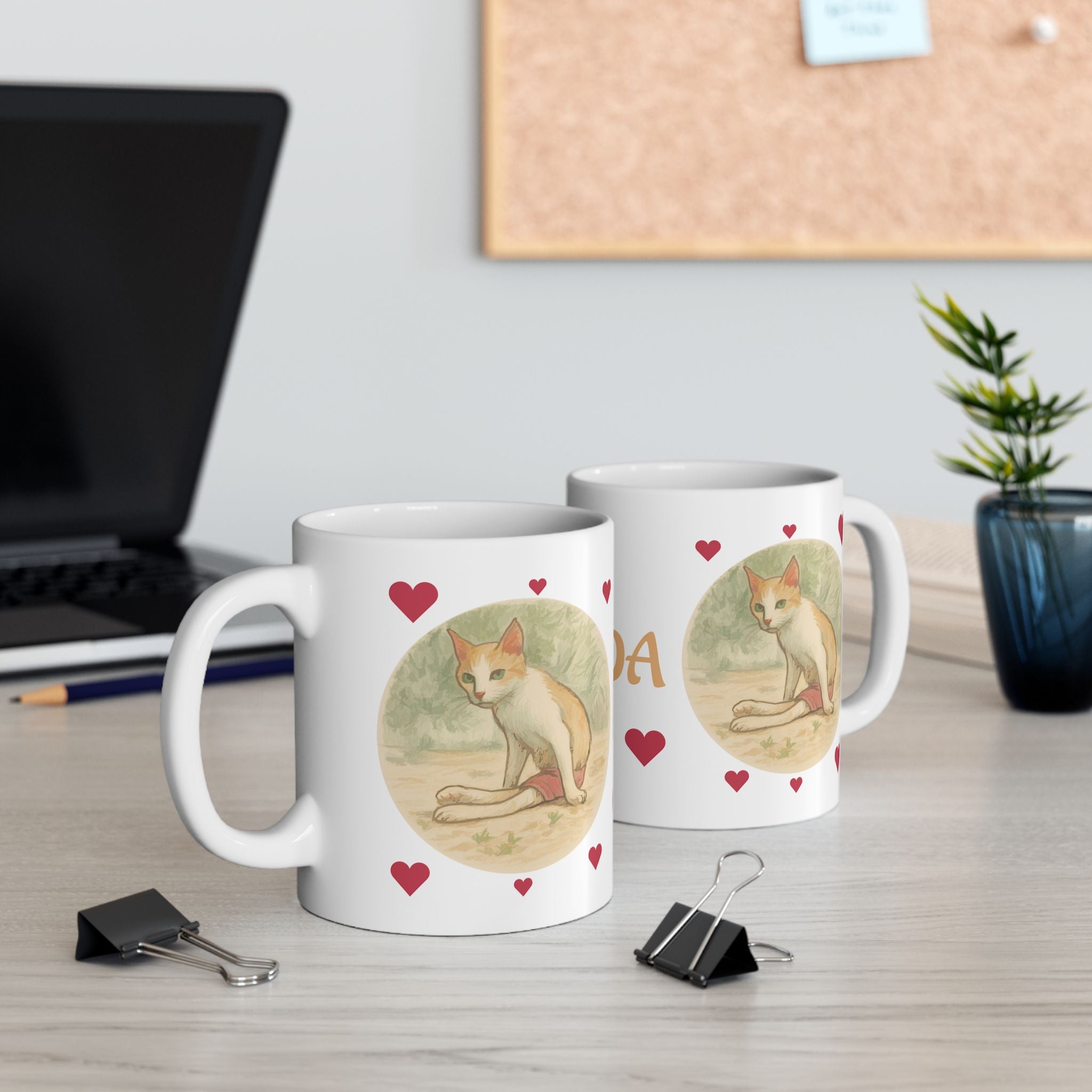 Cat Panda Hearts Ceramic Mug – Cute Animal Coffee Cup (11oz & 15oz)