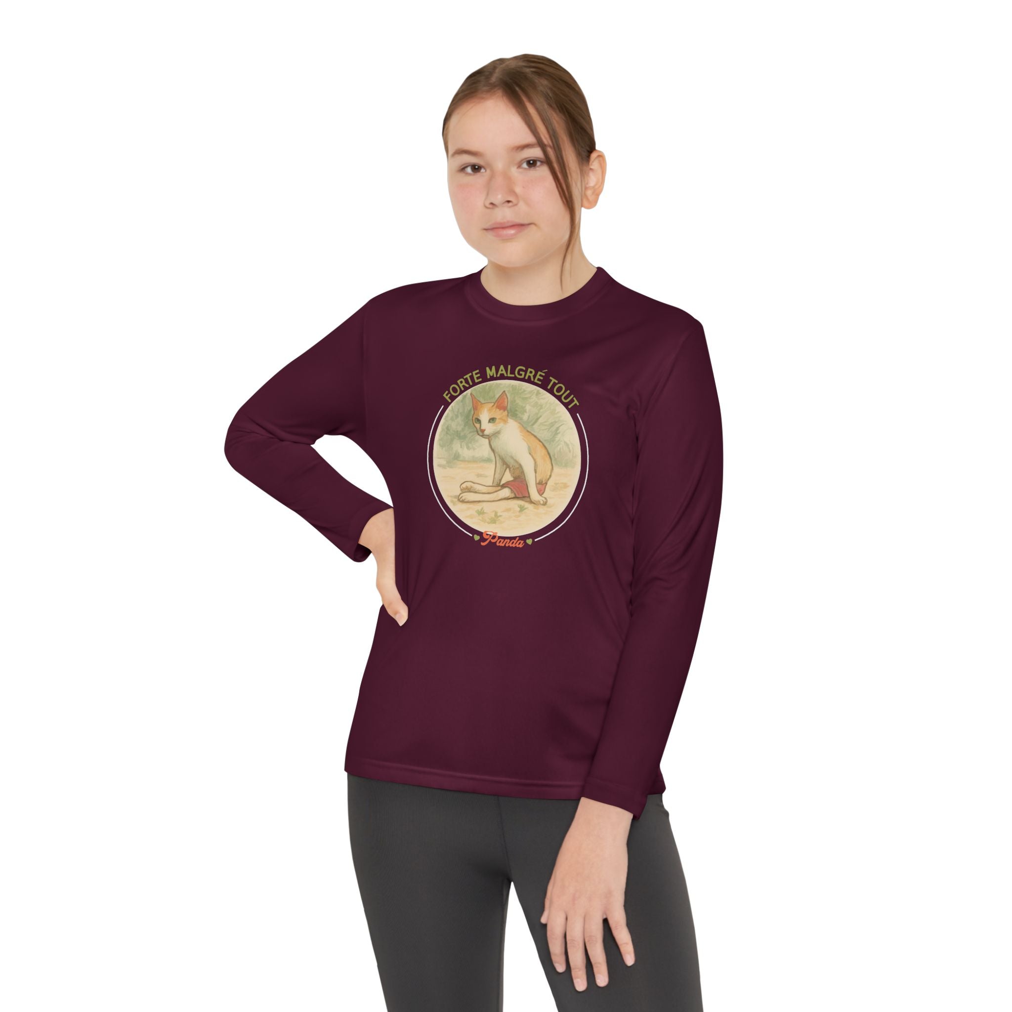 Youth Long Sleeve Tee — Vintage Dog Graphic “Forte Malgré Tout”