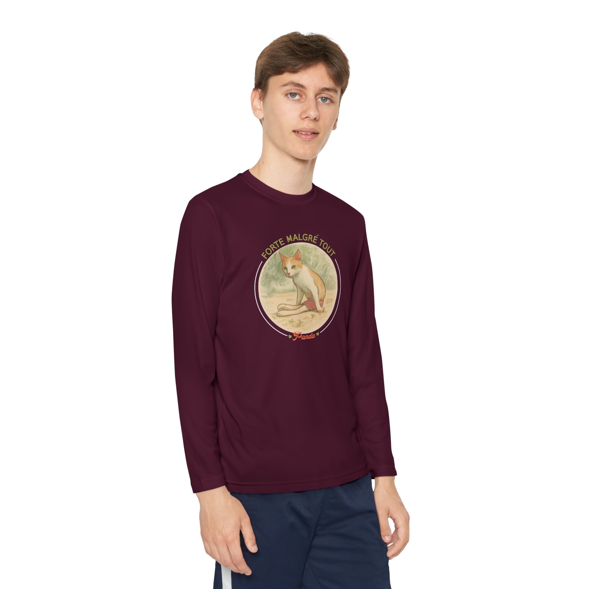 Youth Long Sleeve Tee — Vintage Dog Graphic “Forte Malgré Tout”