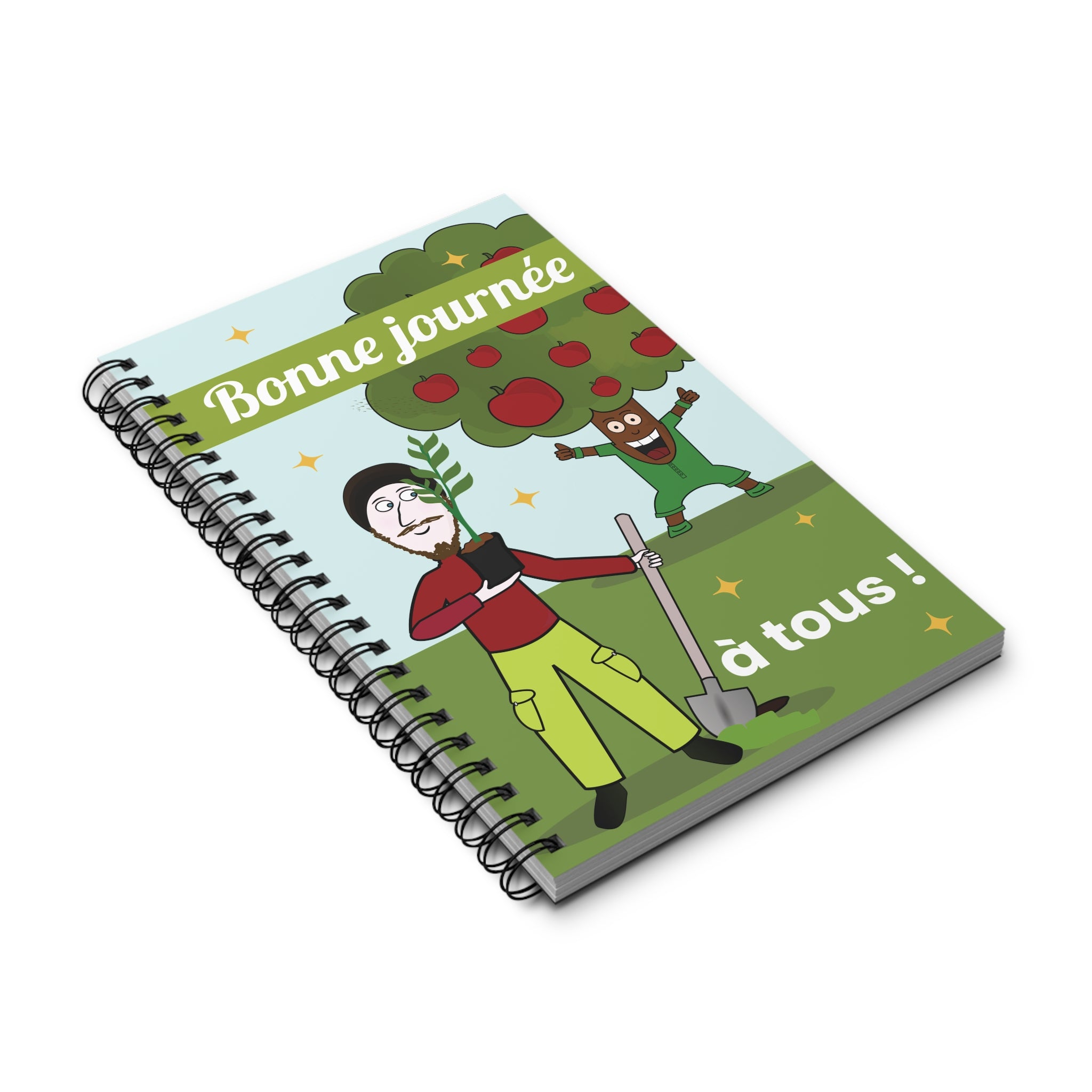 Bonne journée à tous! Spiral Journal — Gardening Cartoon Notebook